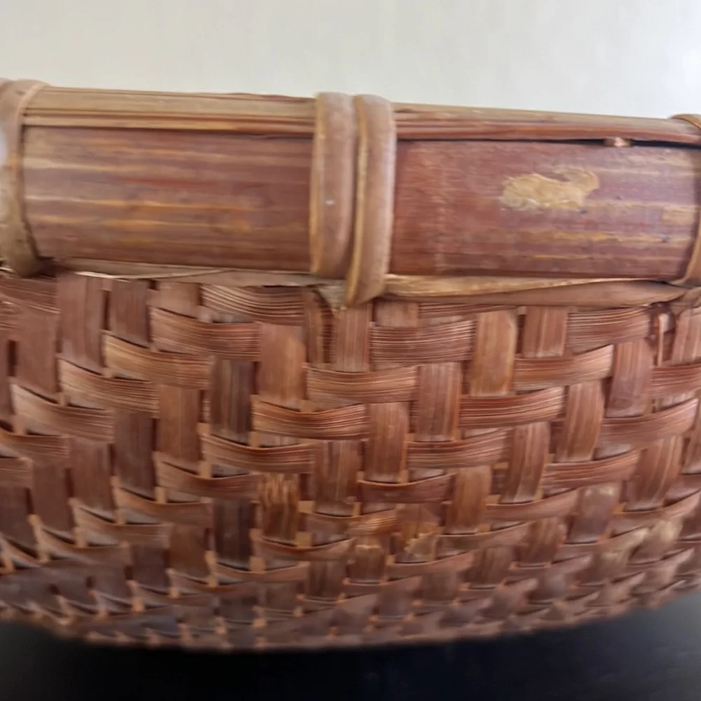 Vintage Rare Bamboo Round Woven Basket 16”